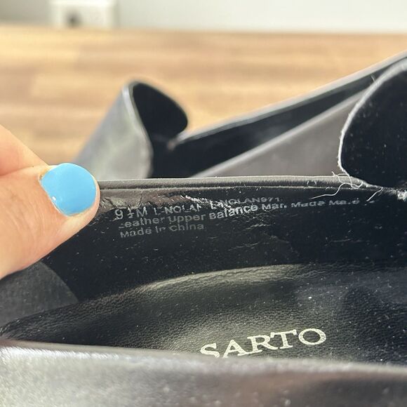 Franco Sarto Leather Nolan Pump 9.5M Black Loafer Heel Slip On Timeless Minimal - Picture 10 of 10